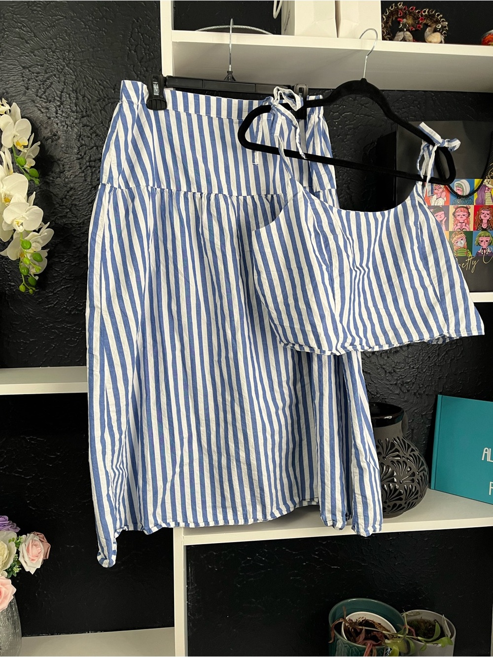 Old Navy Blue and White Striped A-Line Skirt and top Set